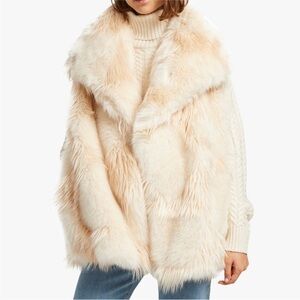 Marion Womens French Connection faux fur vest jacket cream with pockets xs/s